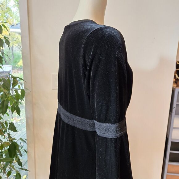 Vtg Max Studio Black Stretch Velvet Babydoll Whimsigoth Dress Size L Bell Sleeve - Picture 8 of 15